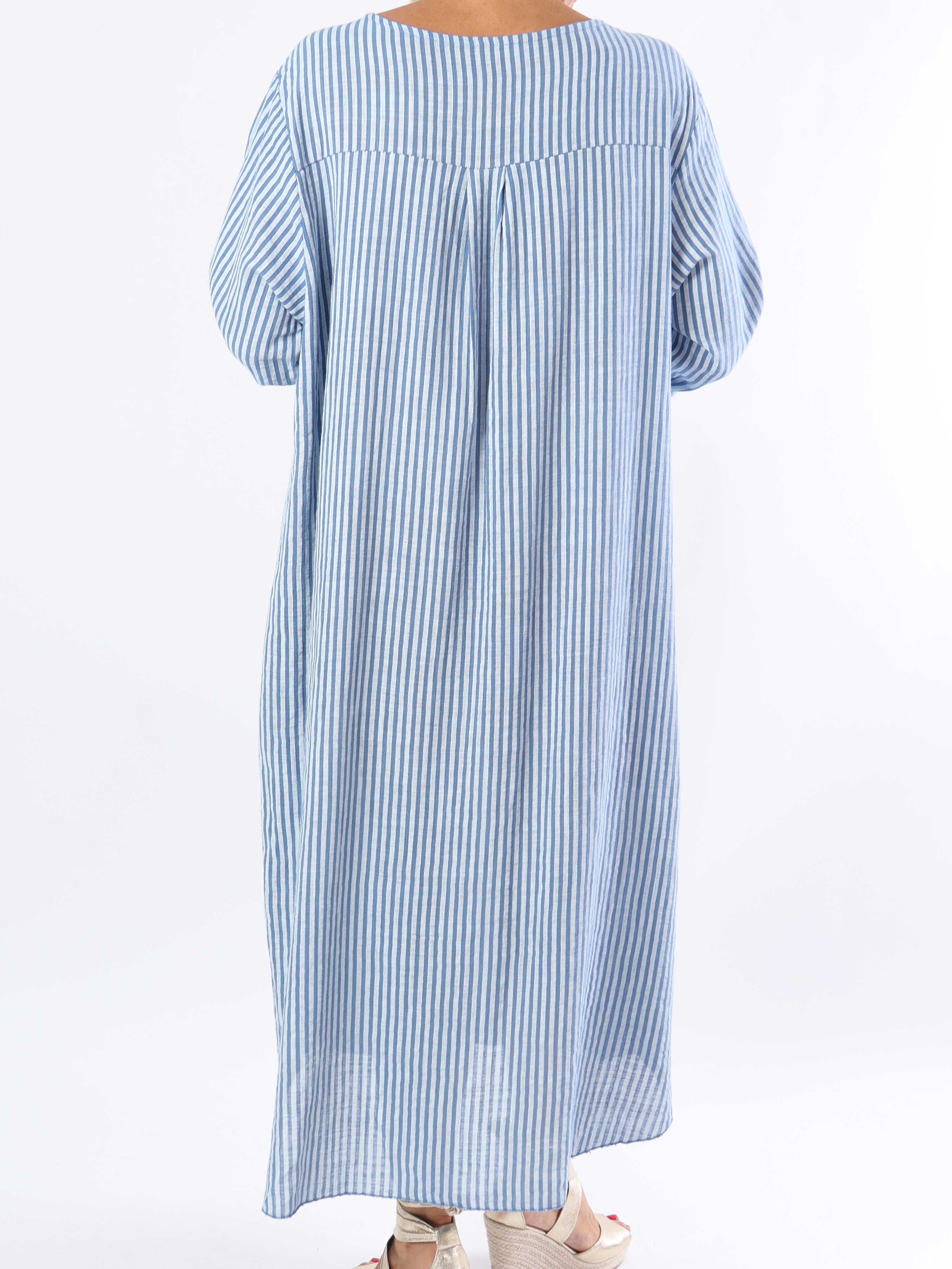 Arizona Stripe - Lang plus size bomuldskjole i hørlignende stof